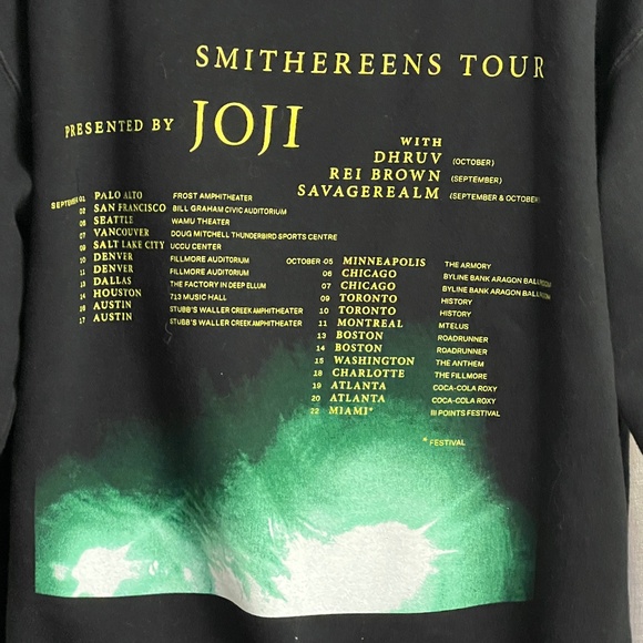 Smithereens Tour JOJI 2022 Black Hoodie Zip Up Size L Cotton Blend Band Festival - Picture 4 of 6